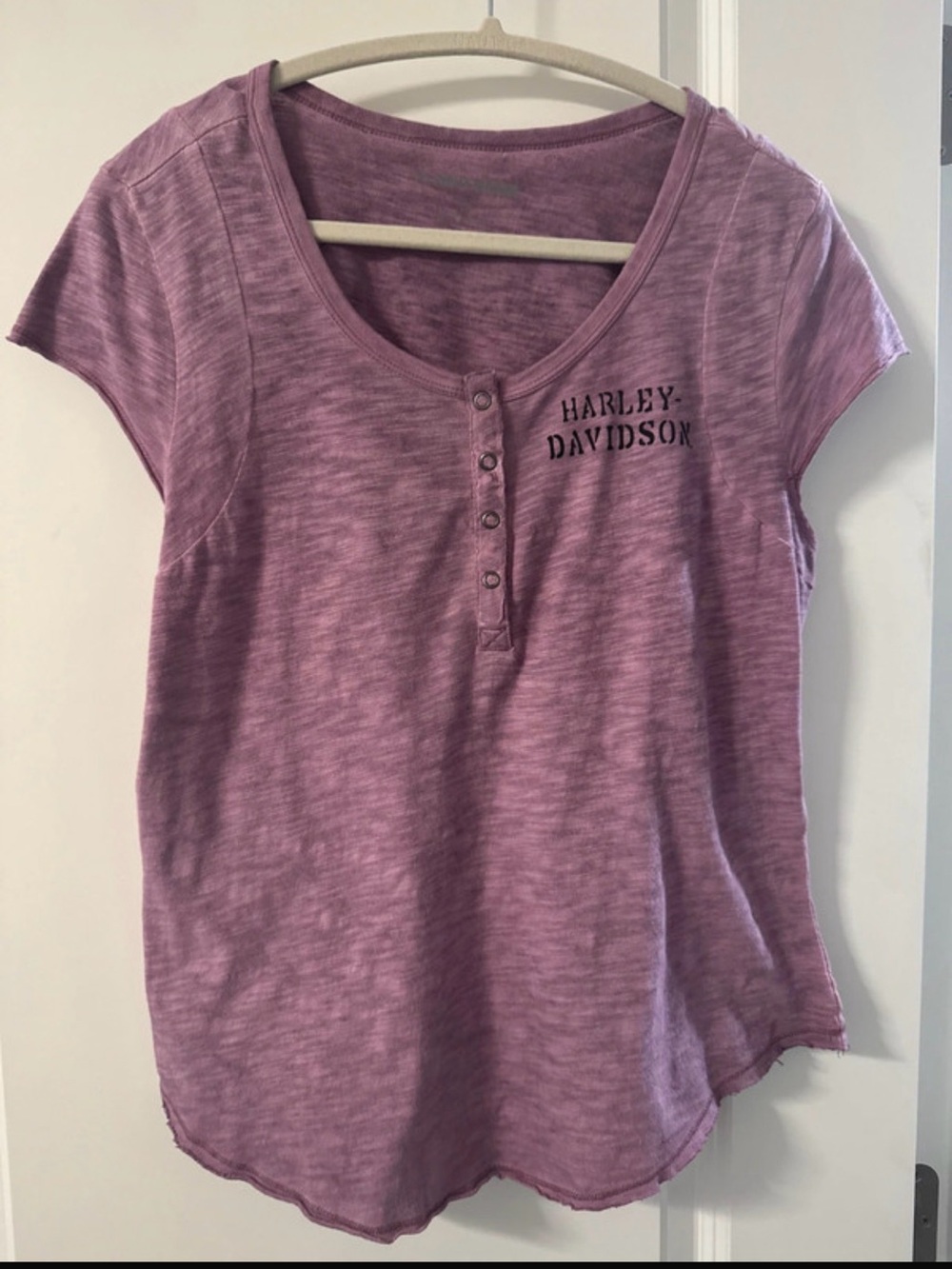 Harley-Davidson Women's Heathered Mauve Short Sleeve Henley Top